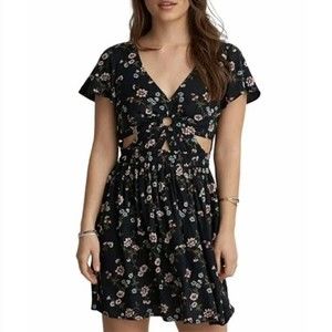 AMERICAN Eagle Outfitters AEO Black Floral Print Cut Out Mini Dress